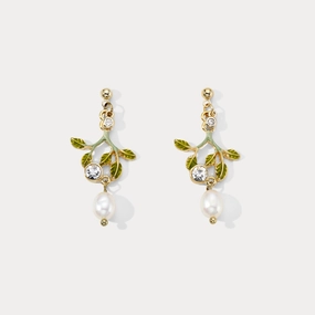 Leaf Pearl Earrings Neutral Accent