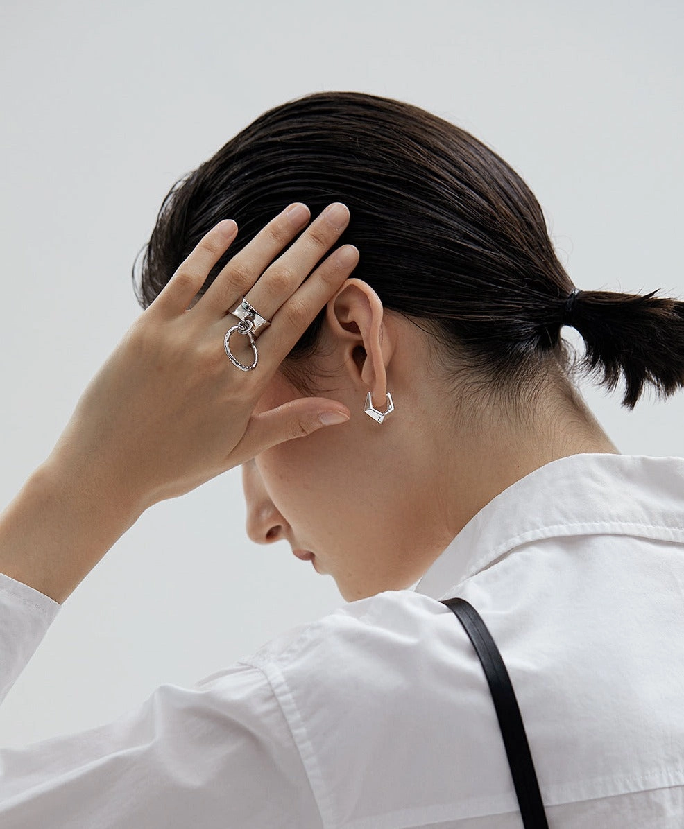 Polygonal Spearhead Dainty Hoops 18K Modern Pair