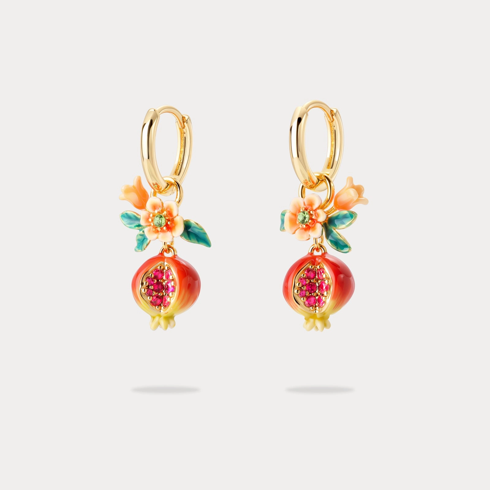 Ornate Accent Glossy Piece Pomegranate Flower Earrings