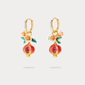 Ornate Accent Glossy Piece Pomegranate Flower Earrings