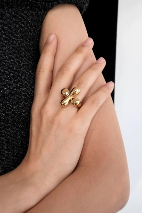 Puffed Clover Ring Gold Glamorous Mood