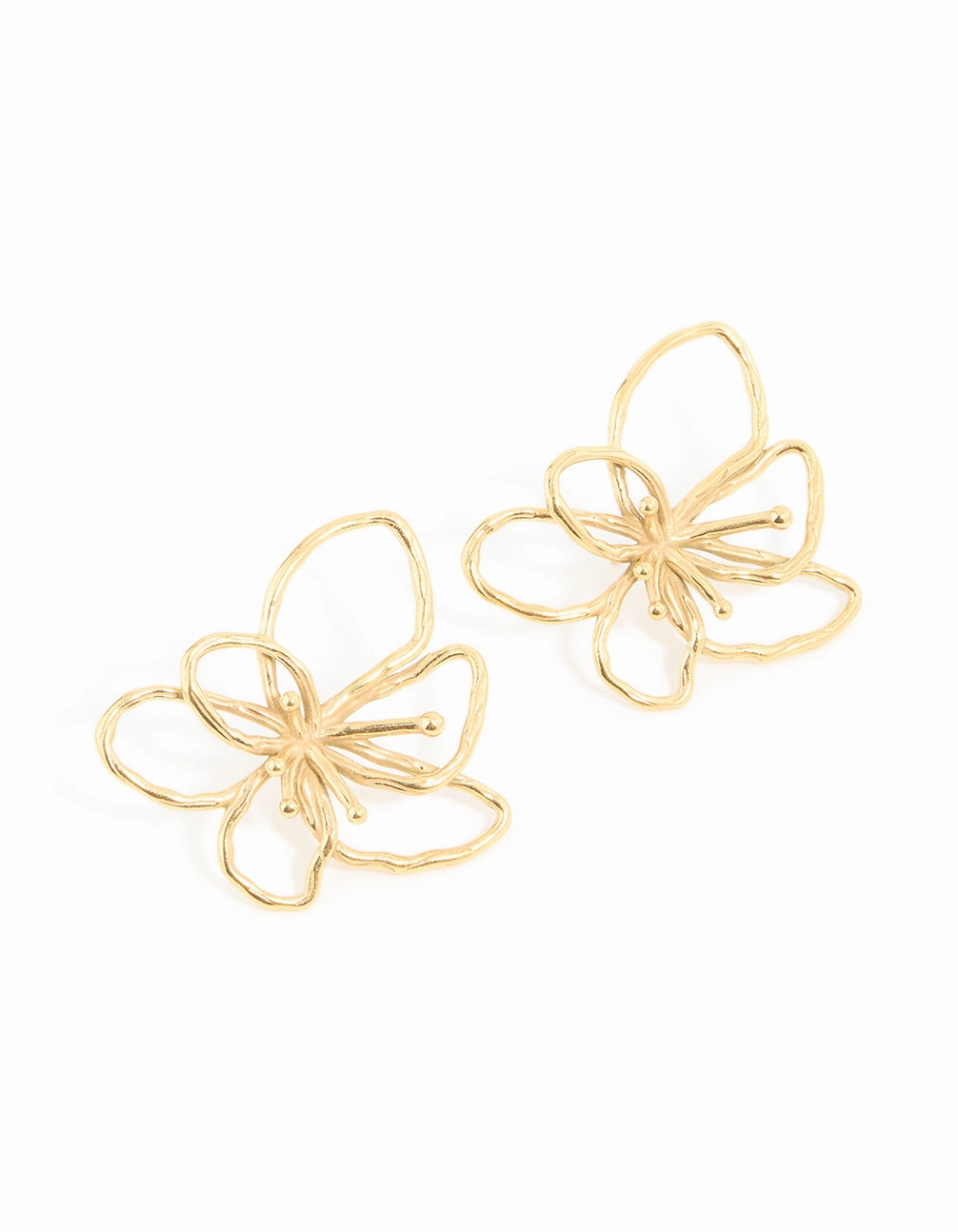 Waterproof Gold Plated Stainless Steel Flower Outline Stud Earrings Shine Factor