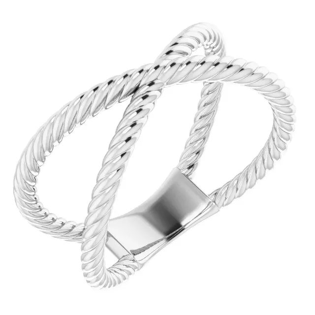 Secure Gift 14K White Criss Cross Rope Ring