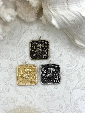 Dainty Item High Quality Brass Ancient Greek Coin, Bubo Owl of Athena Greek ,Athena's Owl, Replica Charm, 3 Finishes, 24mm, Fast Ship