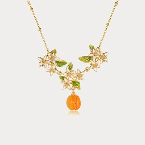 Handmade Gift Golden Plum Blossom Pendant Necklace