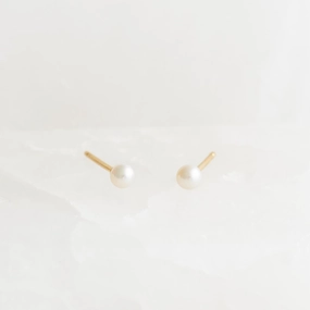 June Birthstone Stud Earrings 14k Gold - Pearl Modern Twist Refined Contour