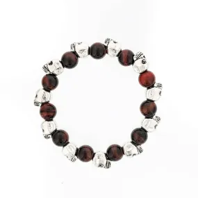 Dee Berkley 10mm Men's Red Tigers Eye & Skull Bracelet Boho Decor Perfect Composites