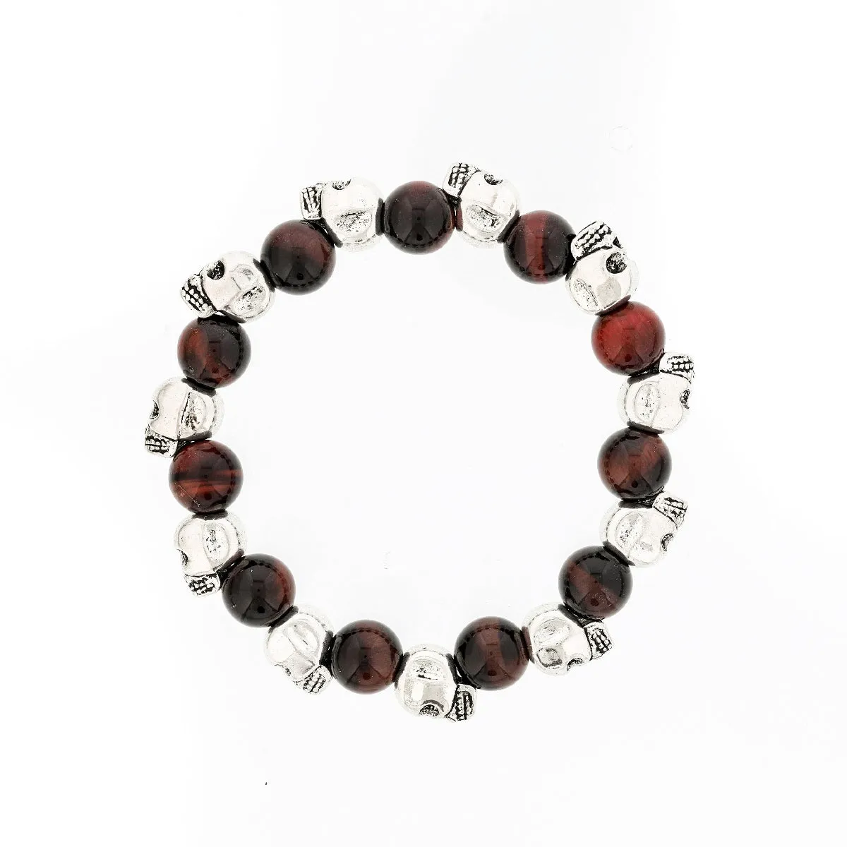 Dee Berkley 10mm Men's Red Tigers Eye & Skull Bracelet Timeless Craftwork Polished Touch