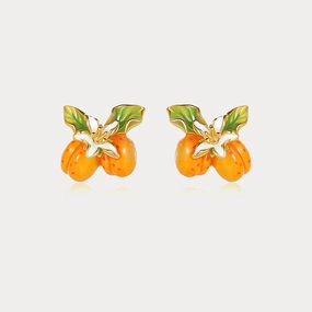 Embellished Accent Corporate Ornament Golden Plum Flower Stud Earrings