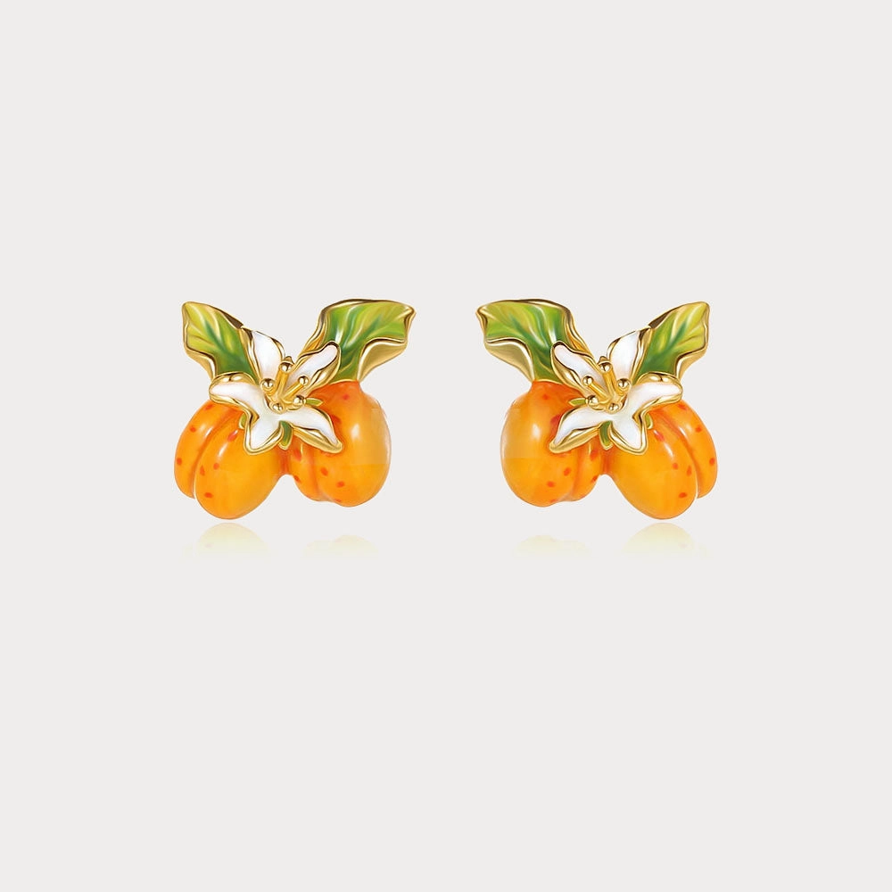Embellished Accent Corporate Ornament Golden Plum Flower Stud Earrings