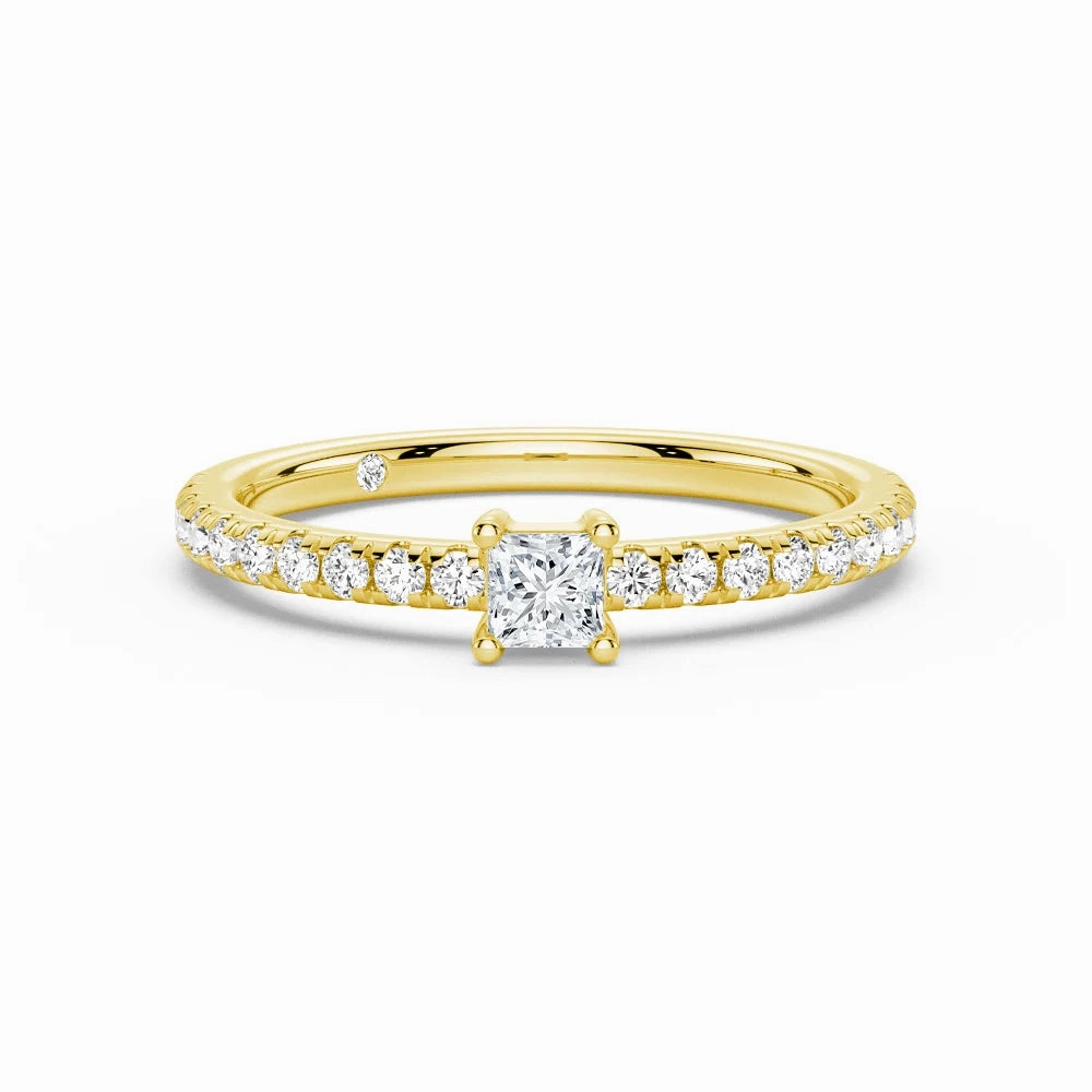 Princess Cut Lab Grown Diamond Promise Ring with Half Eternity Band Versatile Accent