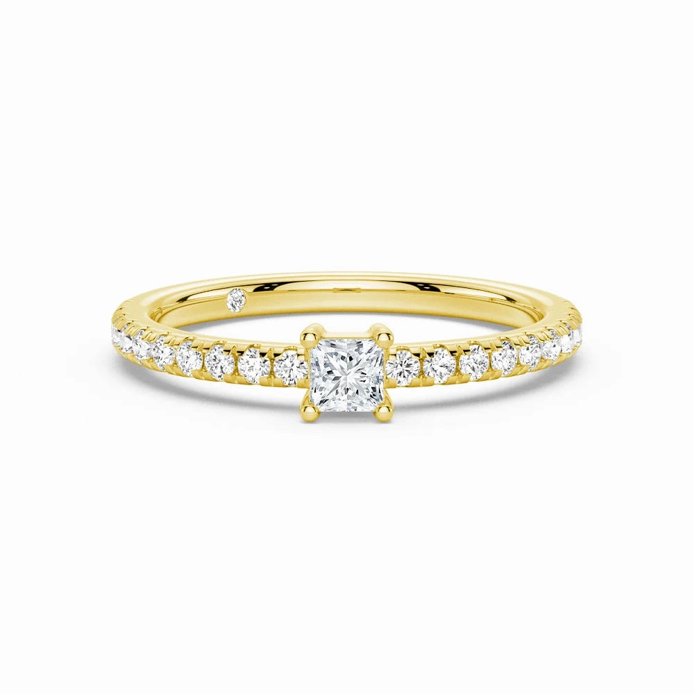 Princess Cut Lab Grown Diamond Promise Ring with Half Eternity Band Dainty Appeal