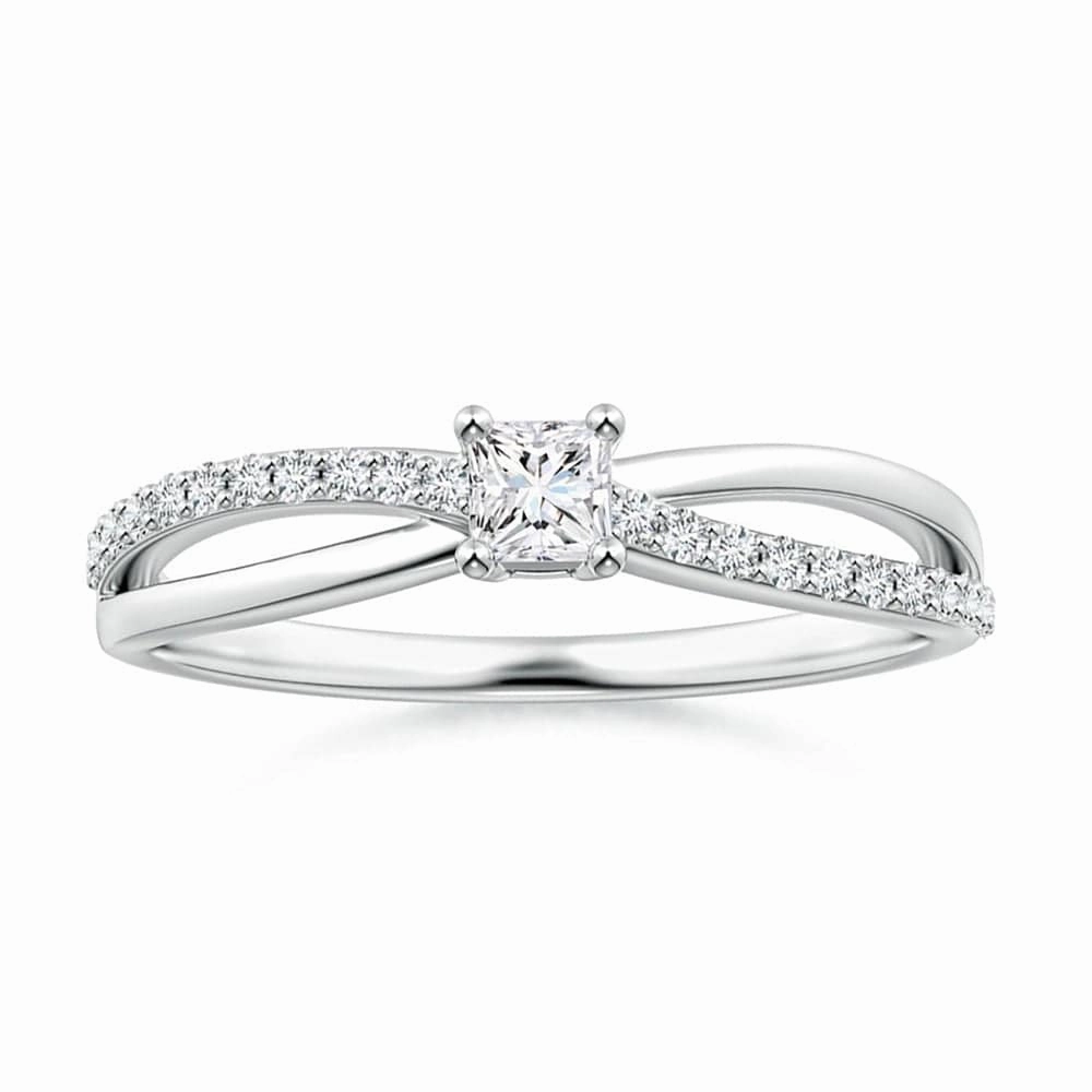 Radiant Finish Princess Cut Lab Grown Diamond Split Shank Promise Ring