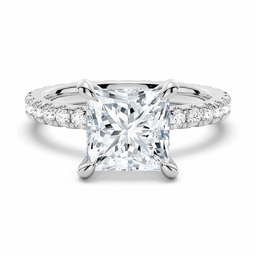 Fashionable Style Crisp Edge Princess Cut Moissanite Engagement Ring With Eternity Pave Band