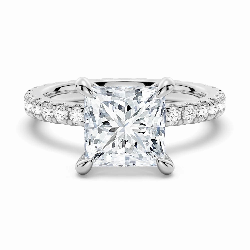 Princess Cut Moissanite Engagement Ring With Eternity Pave Band Romantic Gift Radiant Touch Pieces
