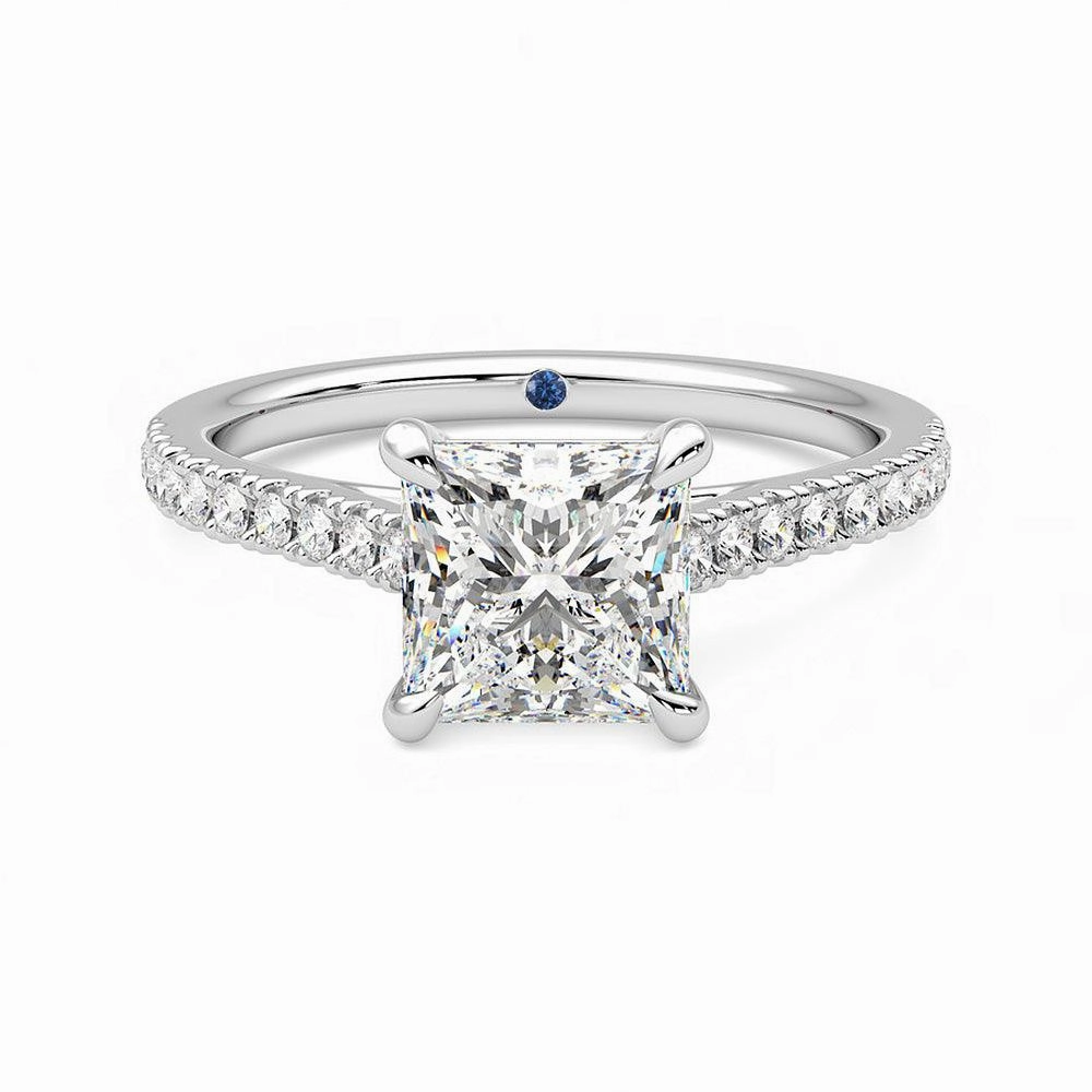 Princess Cut Moissanite Engagement Ring with Hidden Anniversary Stone and Pav?? Accents Vintage Pop Cool Contrast