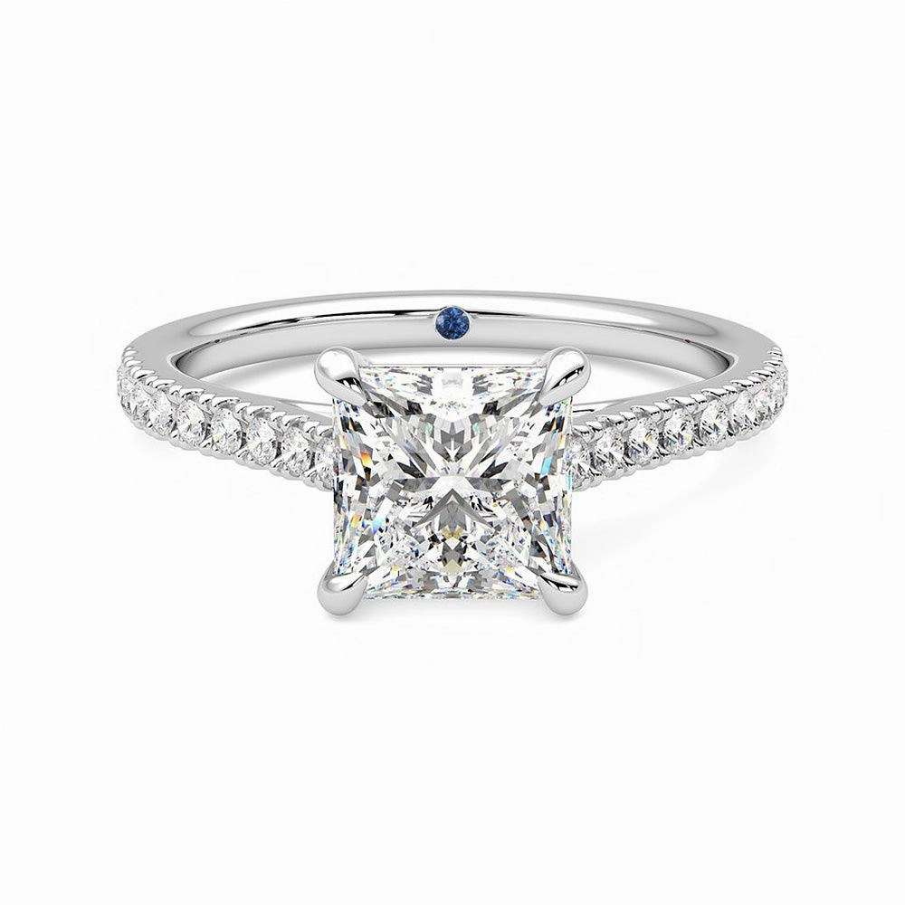 Crafted Detail Fall Mood Princess Cut Moissanite Engagement Ring with Hidden Anniversary Stone and Pav?? Accents