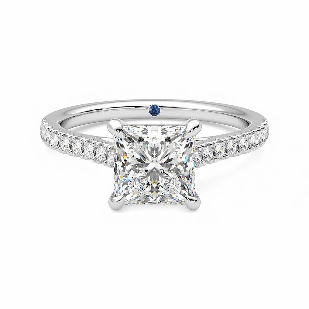 Princess Cut Moissanite Engagement Ring with Hidden Anniversary Stone and Pav?? Accents Everyday Duo