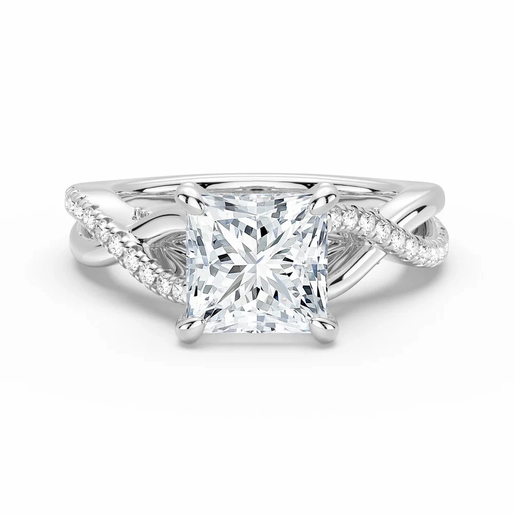 Gift Choice Princess Cut Moissanite Twisted Band Engagement Ring with Hidden Accents