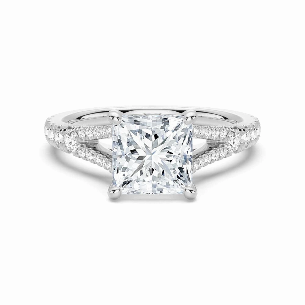 Princess Cut Split Shank Moissanite Engagement Ring Daily Layer