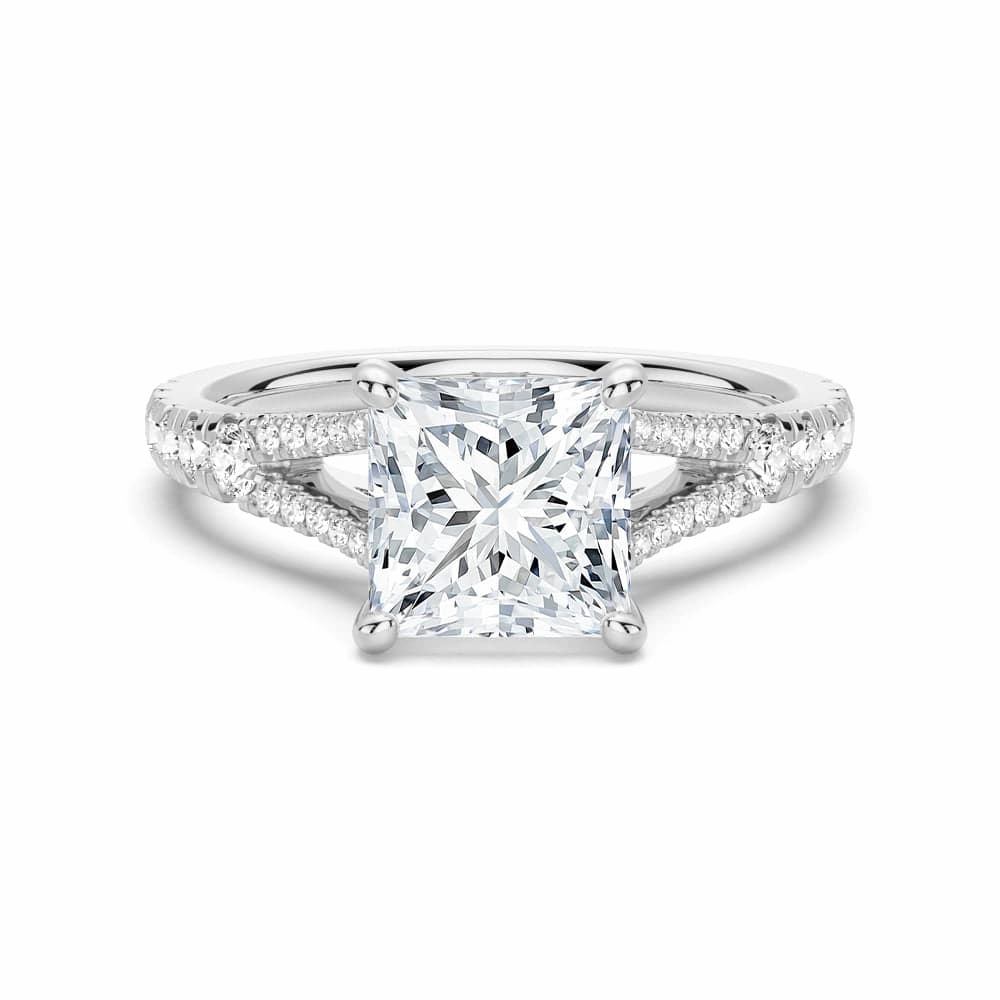 Princess Cut Split Shank Moissanite Engagement Ring Classic Craftwork