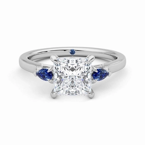 Princess Cut Three Stone Moissanite Engagement Ring with Hidden Anniversary Stone Accent Light Radiance Relaxed Look