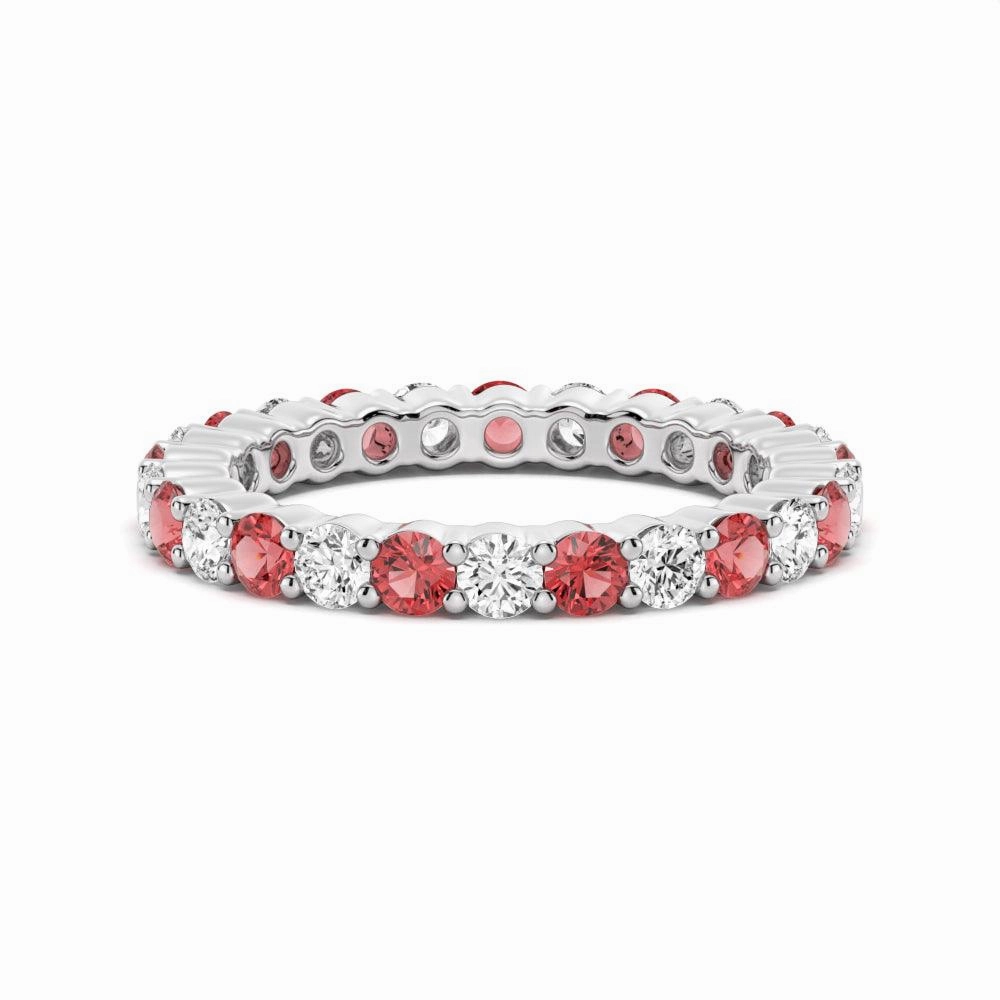 Wedding accessory Prong Set Ruby and White Sapphire Eternity Wedding Band