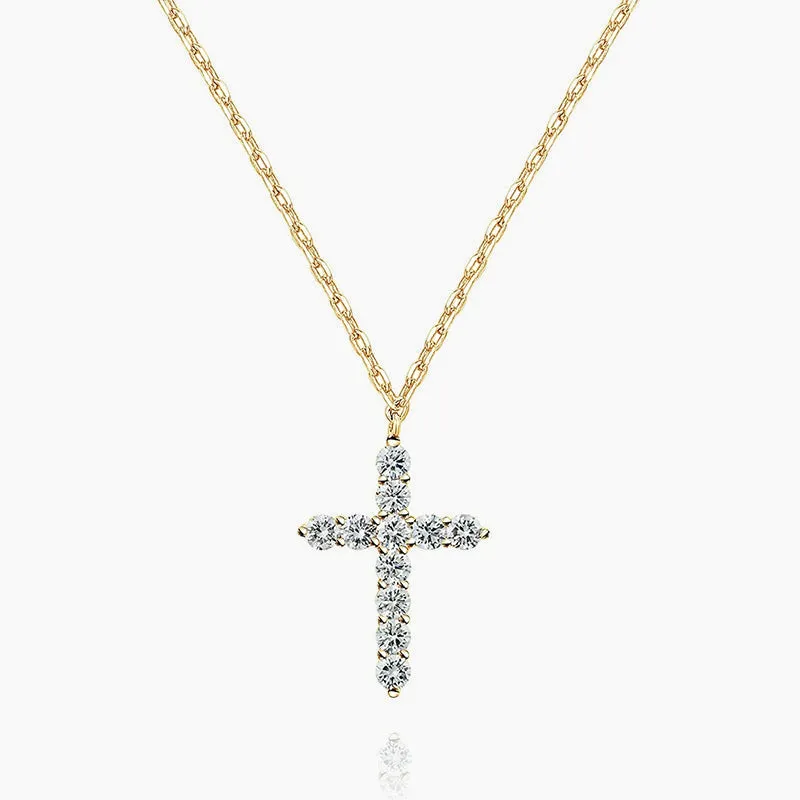 14K Gold Plated Cross Amulet Necklace Petite Accent