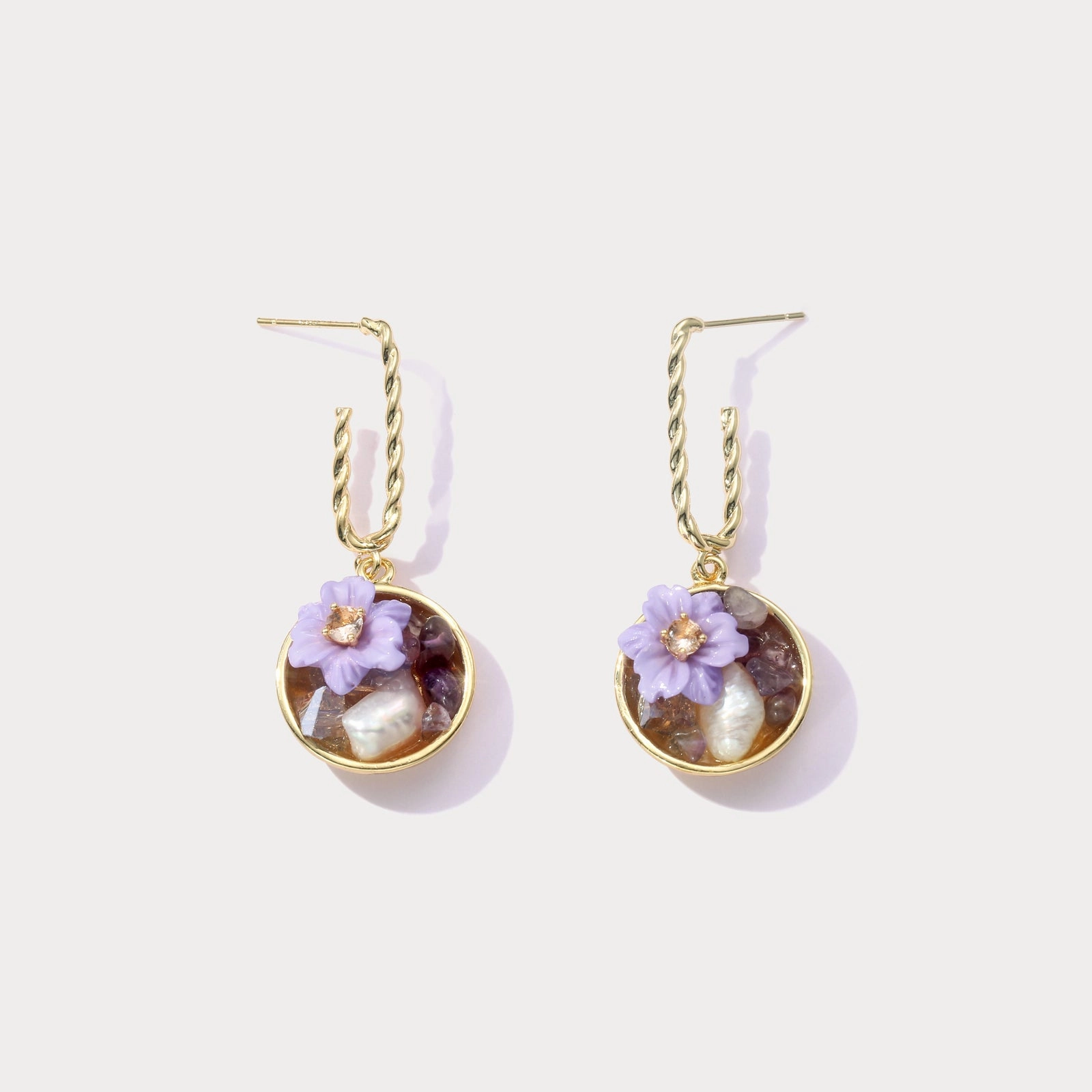 Lovely Trinket Purple Flower Pearl Earrings
