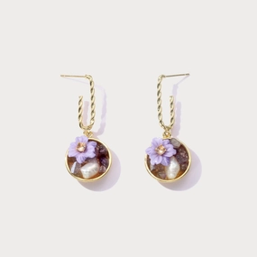 Lovely Trinket Purple Flower Pearl Earrings
