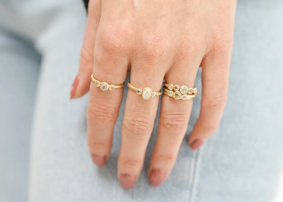 Queen Bee Ring - 18ky   Colored Rose Cut Diamonds Subtle Sparkle