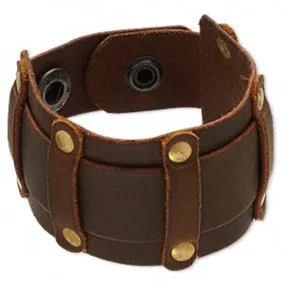 AzureBella Jewelry Wide Dark Brown Leather Bracelet Brass Snap Adjustable Mens Womens Unisex Playful Shine Cool Accent