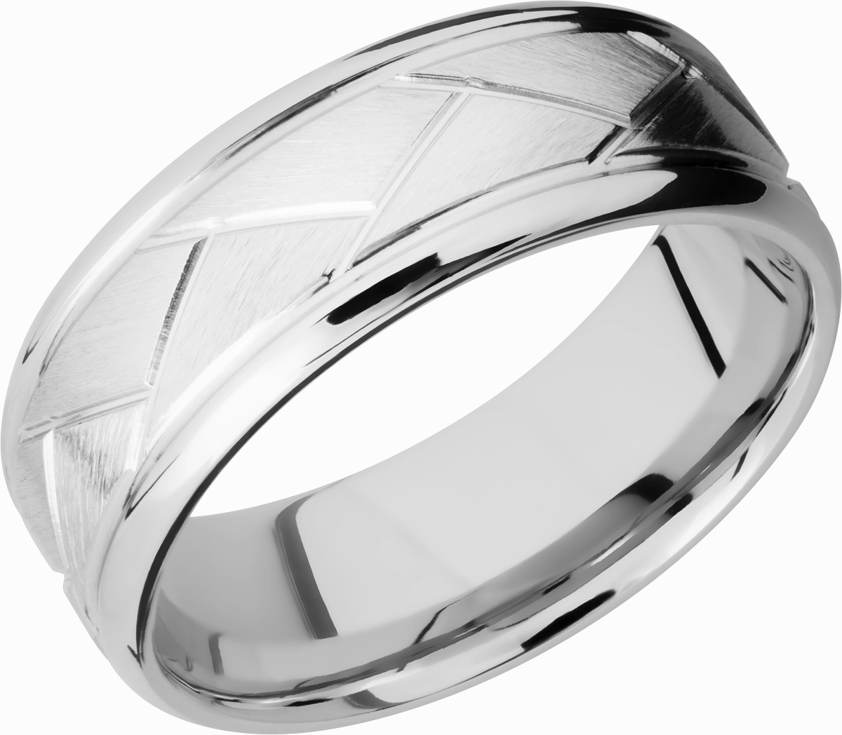 Alluring Touch Cobalt chrome 8mm beveled band with laser-carved flatweave pattern