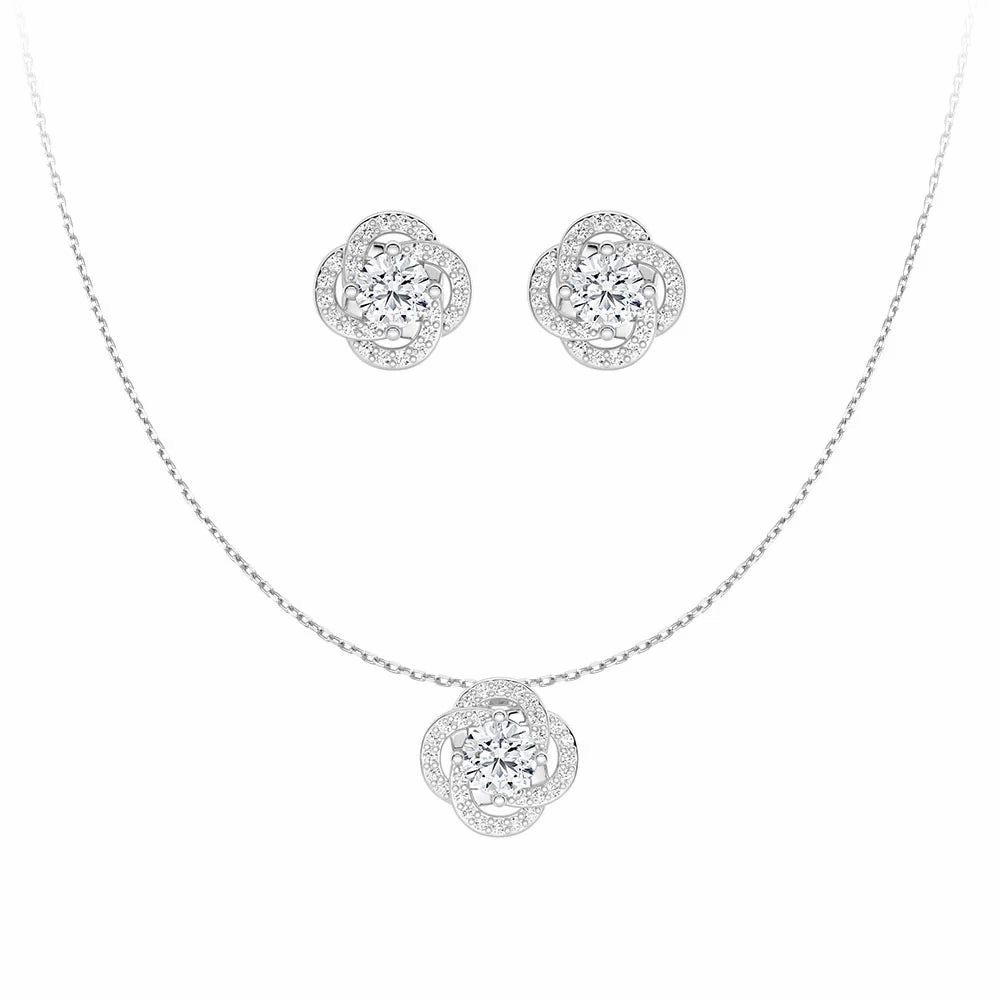 Red Carpet Expressive Feature Radiating Sunburst Moissanite Necklace And Stud Earrings Set