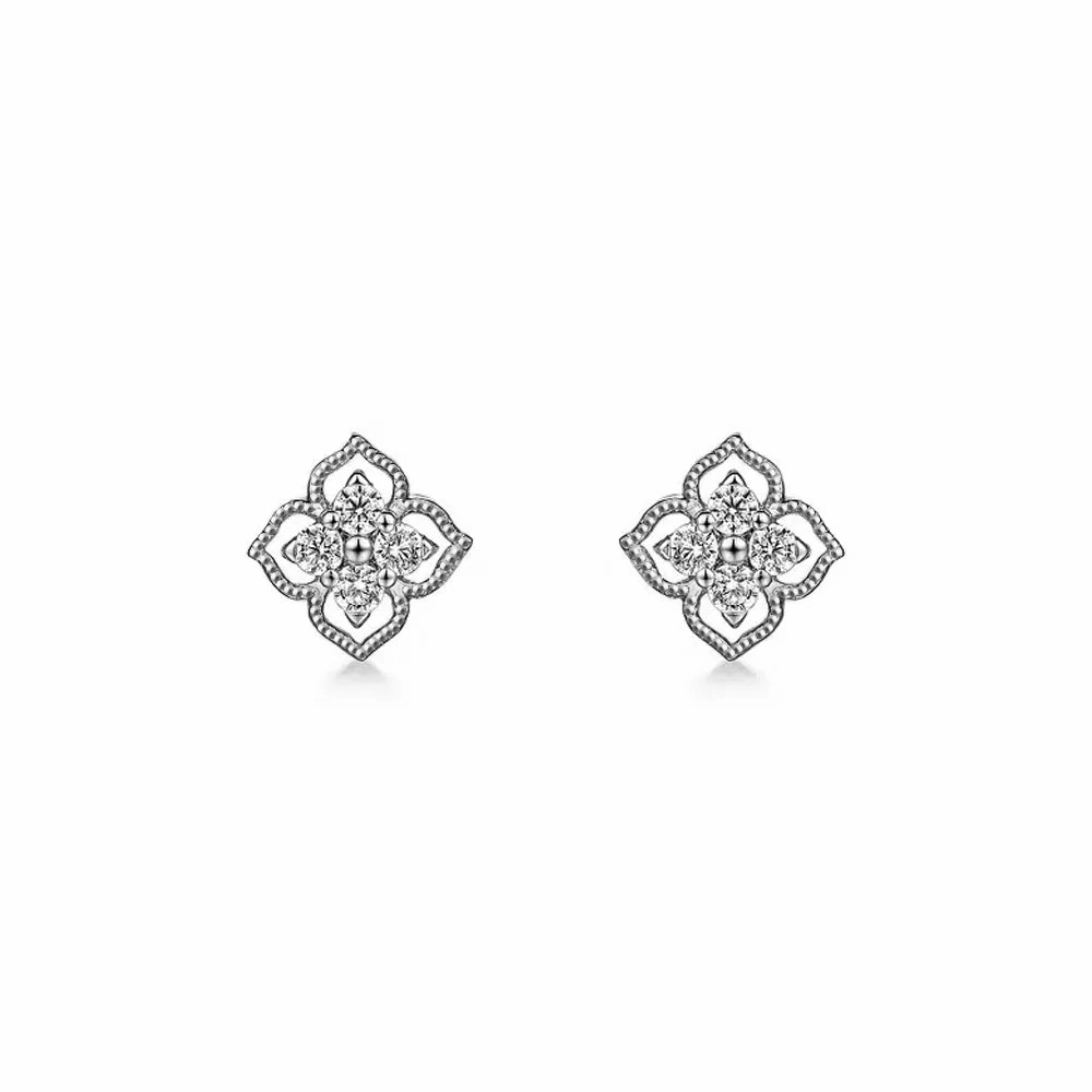 Raised-Edge Clover Diamond Studs with Centered Sparkle Radiant Touch Pieces Vibrant Jewelry