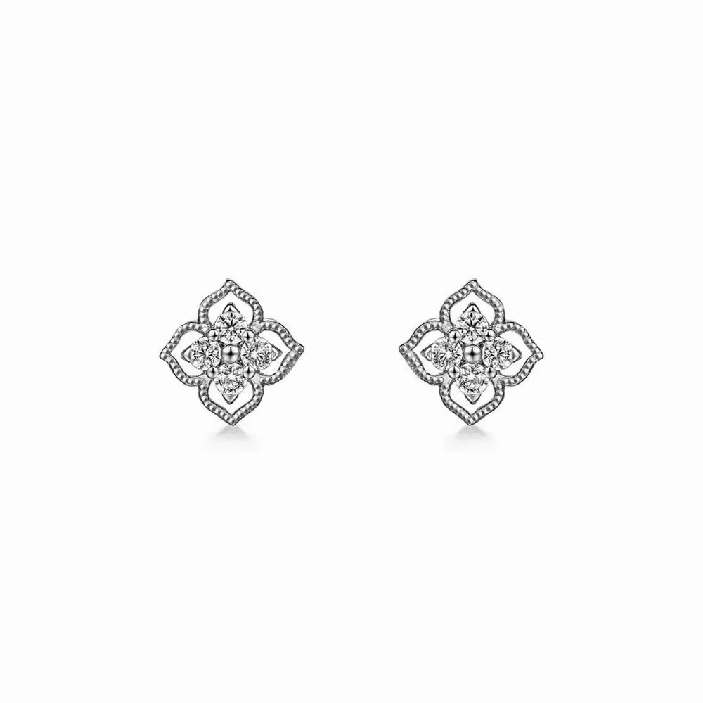Raised-Edge Clover Diamond Studs with Centered Sparkle Luxury Mood Quiet Grace