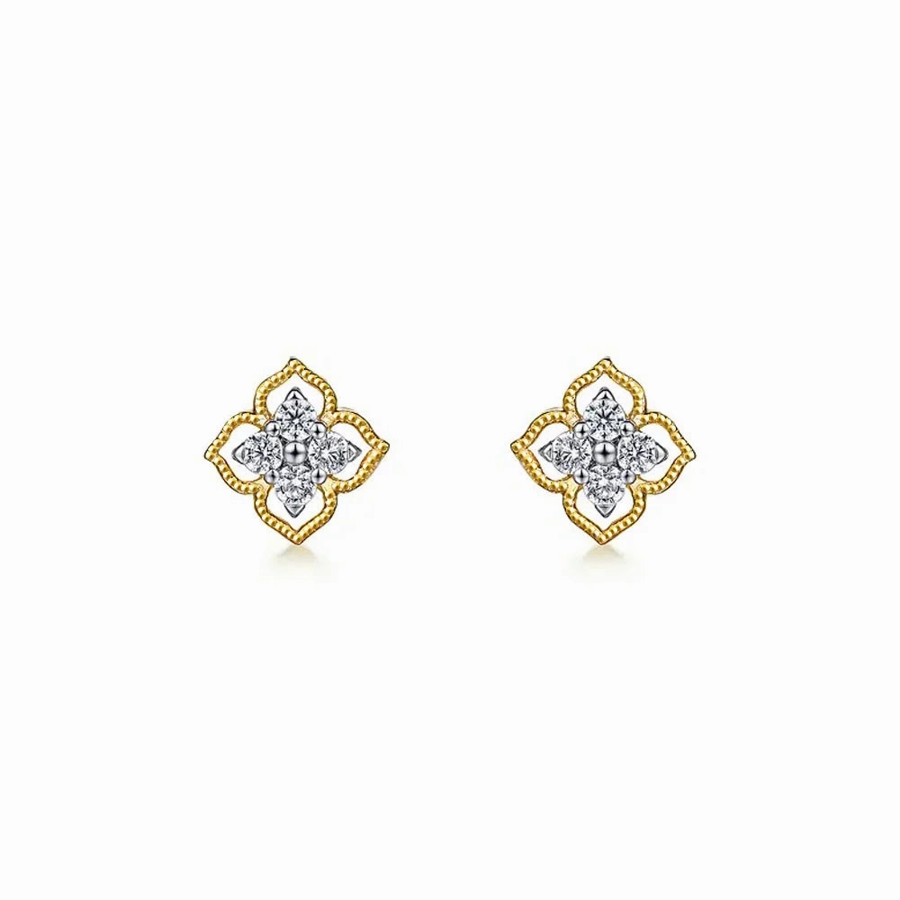 Raised-Edge Clover Diamond Studs with Centered Sparkle Night Out Sparkle Ready