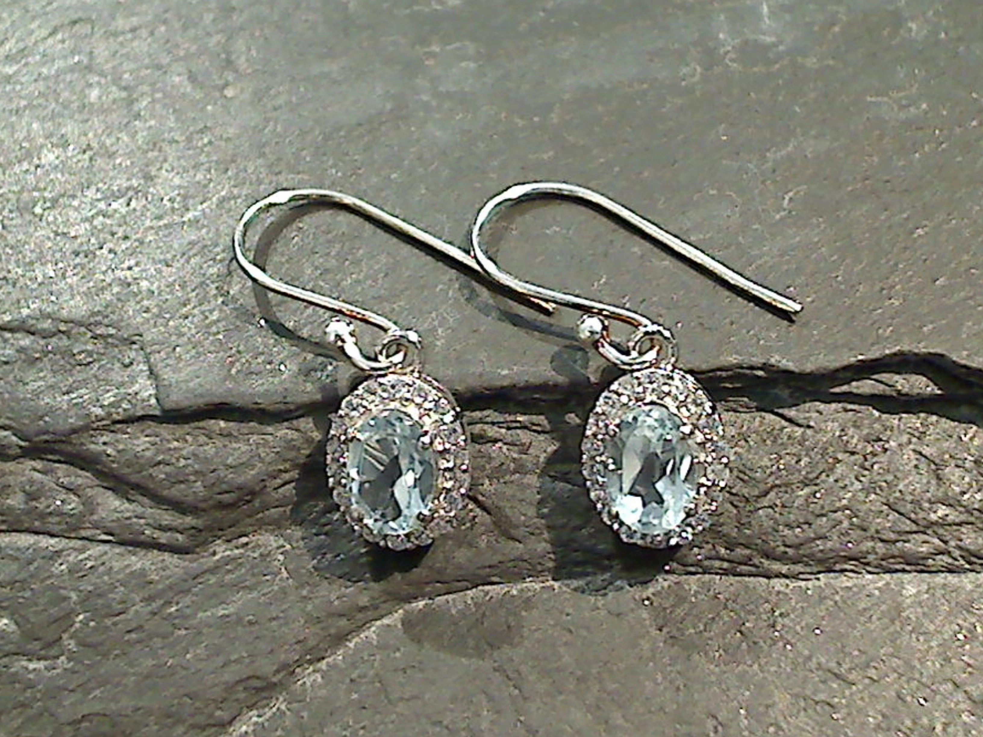 Blue Topaz, CZ, Sterling Silver Earrings Stunning Product Round Accessory
