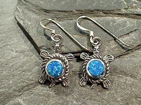 Opulent Accessory Round Ornament Lab Created Opal, Sterling Silver Turtle Earrings