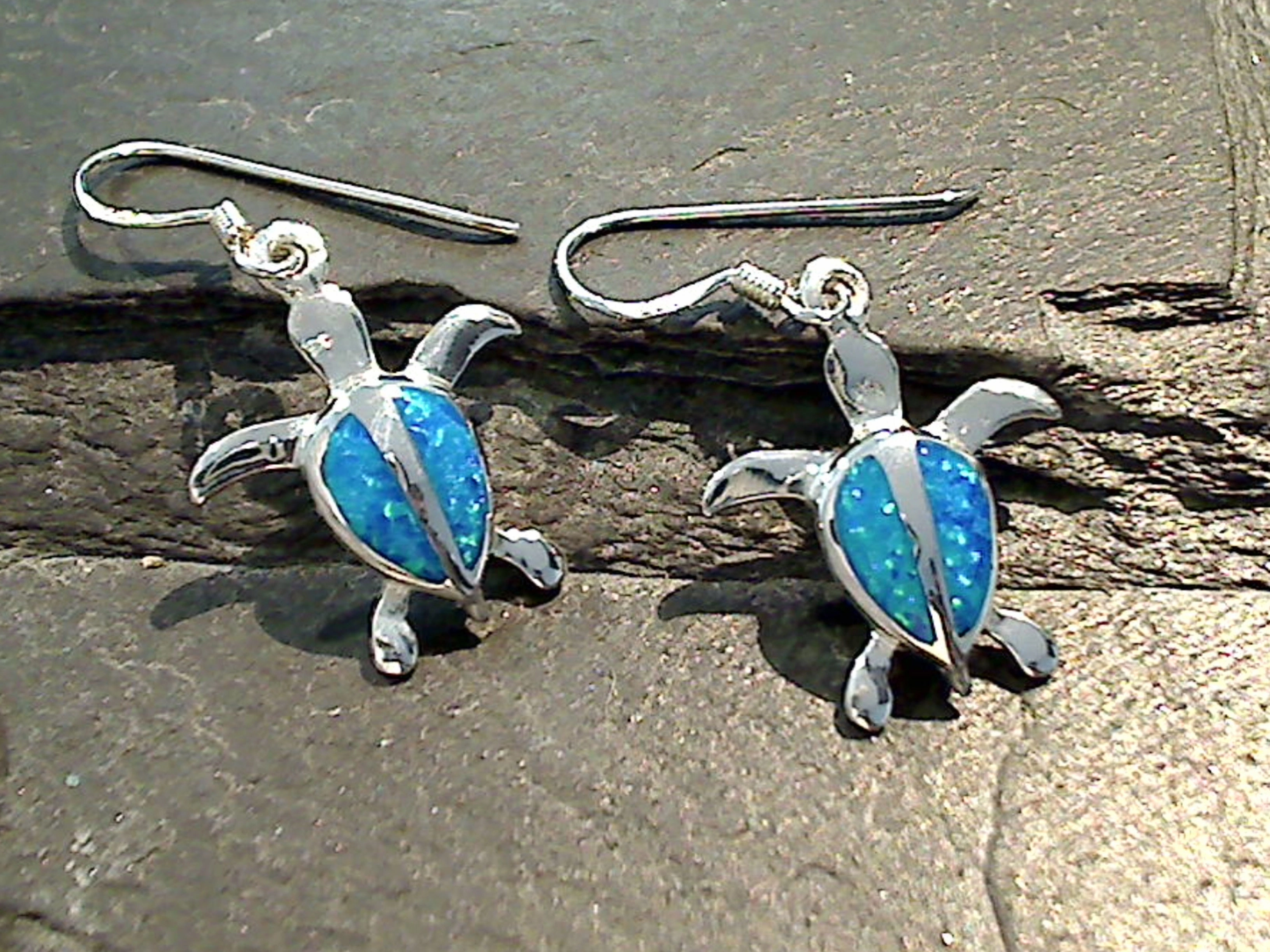 Handsome Adornment Lab Created Opal, Sterling Silver Sea Turtle Earrings