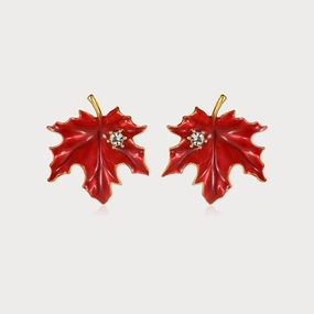 Red Maple Leaf Earrings Iridescent Adornment