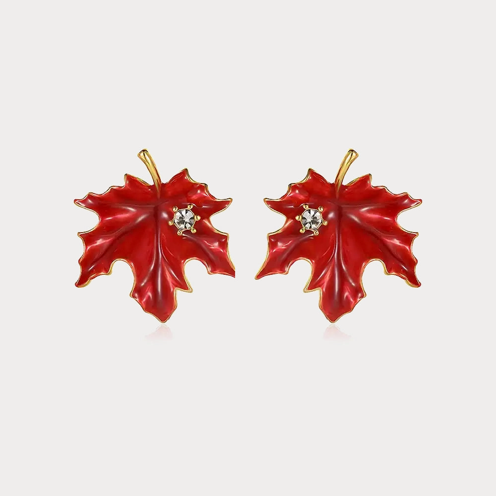 Red Maple Leaf Earrings Iridescent Adornment