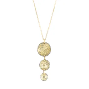 Shiny Style Blossom Drop Necklace on 14ky Gold Chain - 22k/14k Gold, Oxidized Silver