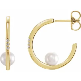 14K Yellow Freshwater Cultured Pearl & .025 CTW Diamond Hoop Earrings Soft Glow Everyday Shine