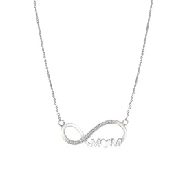 Infinity Mom Moissanite Pendant Necklace in 18K White Gold over Silver Versatile Adornment Personal Detail