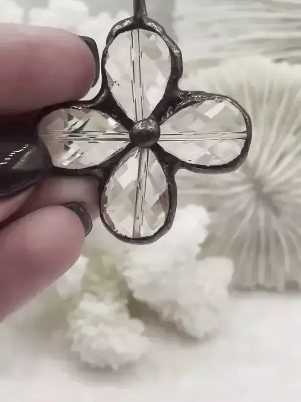 Faceted Crystal Gunmetal Soldered Flower Pendant. Soldered Crystals flowers 2 sizes  52mm x 50mm x 11mm & 43mm x 39mm x 8mm. Fast Shipping All weather