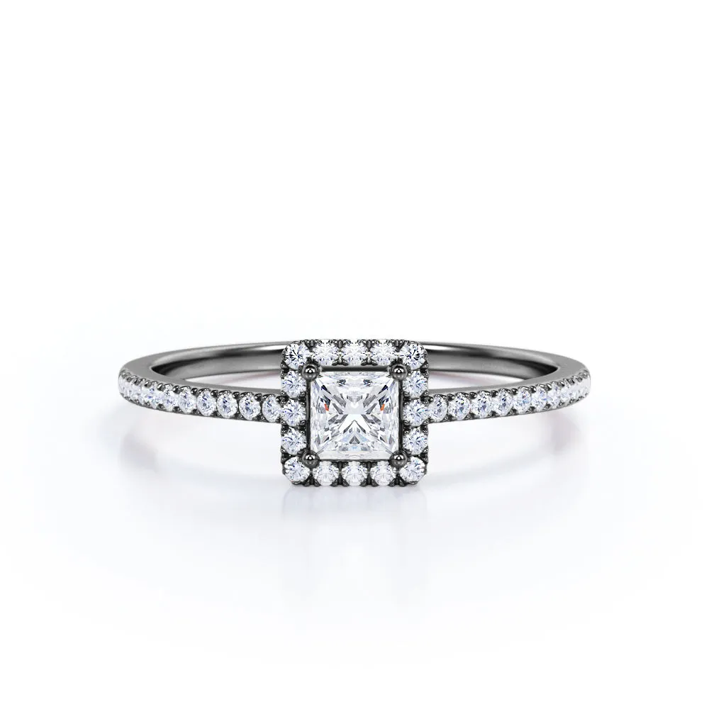 Pave 1 Carat Princess Cut Moissanite Halo Engagement Ring daily pick