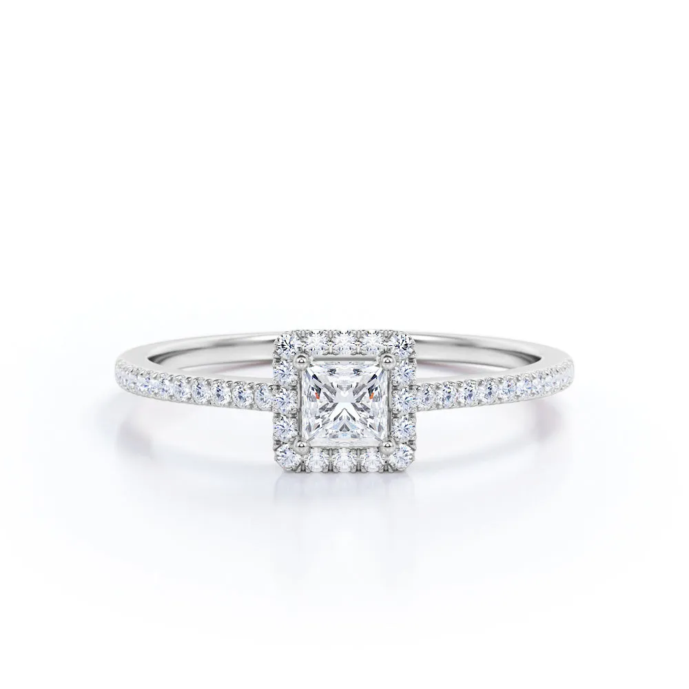 Pave 1 Carat Princess Cut Moissanite Halo Engagement Ring Everyday Appeal Essential Accessory
