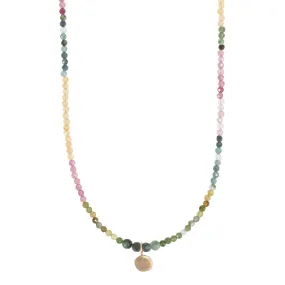 Handcrafted Design Seasonal Pairing Dahlia Necklace - 14k Gold   Watermelon Tourmaline