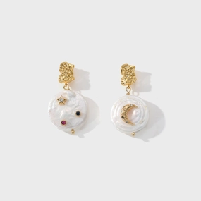 Glittering Element Shiny Accessory Oyster Pearl Earrings